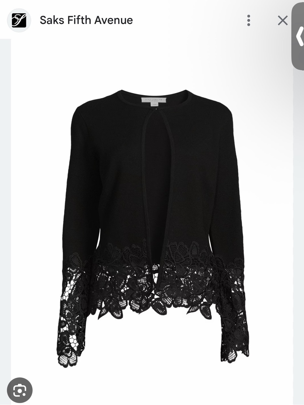 Kay Unger Black Lace-Hem Open Cardigan
